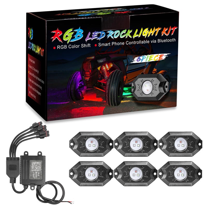 OFFROADTOWN RGB LED Rock Lights with 6 pods Neon Trail Rig Lights Underglow Universal for UTV ATV Polaris Can-Am Yamaha Honda Tundra - Image 1